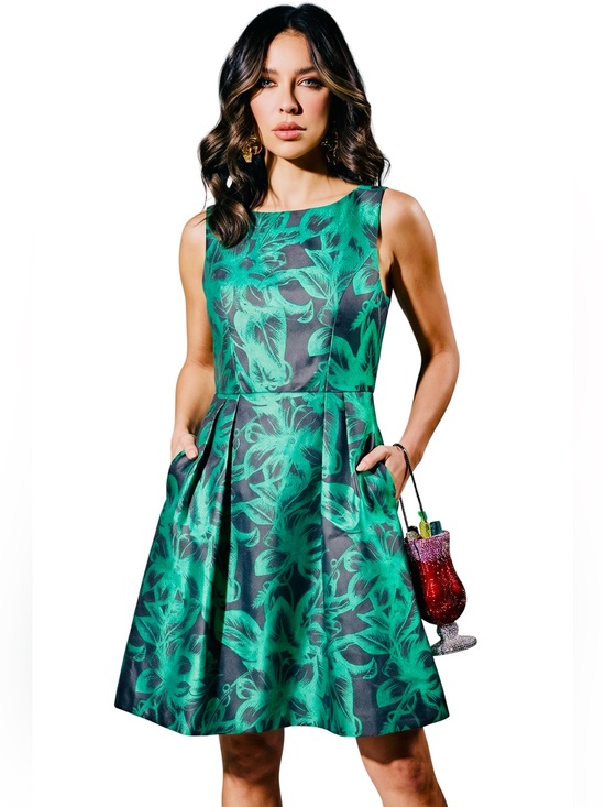 eva mendes for New York & Company Dresses & Skirts - Eva Mendes/NY & Co. Green Floral Jacquard Fit & Flare Dress